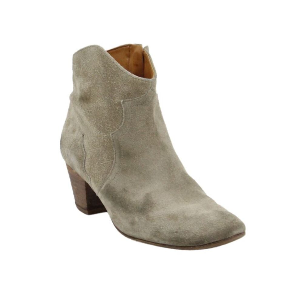 Isabel Marant Womens Side Zip Block Heel Suede Ankle Booties Brown Size 38